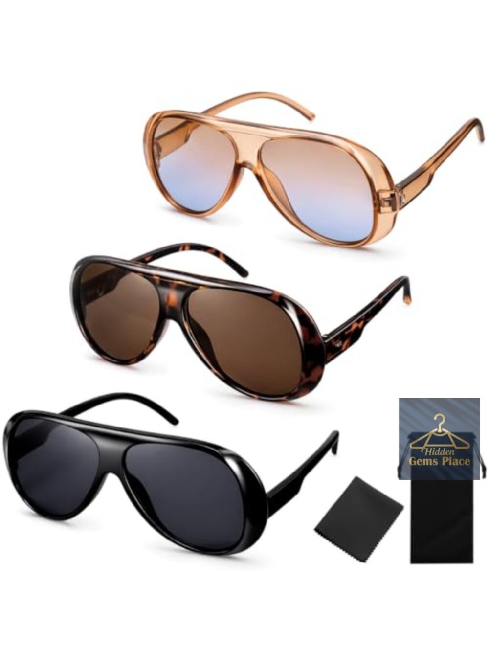 3 Pack Oversized Vintage Aviator Sunglasses with UV400 Protection